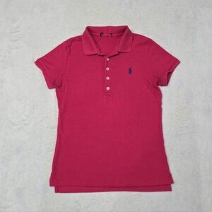 POLO RALPH LAUREN Fitted Polo Shirt Short Stretch Fuchsia Magenta Size Medium
